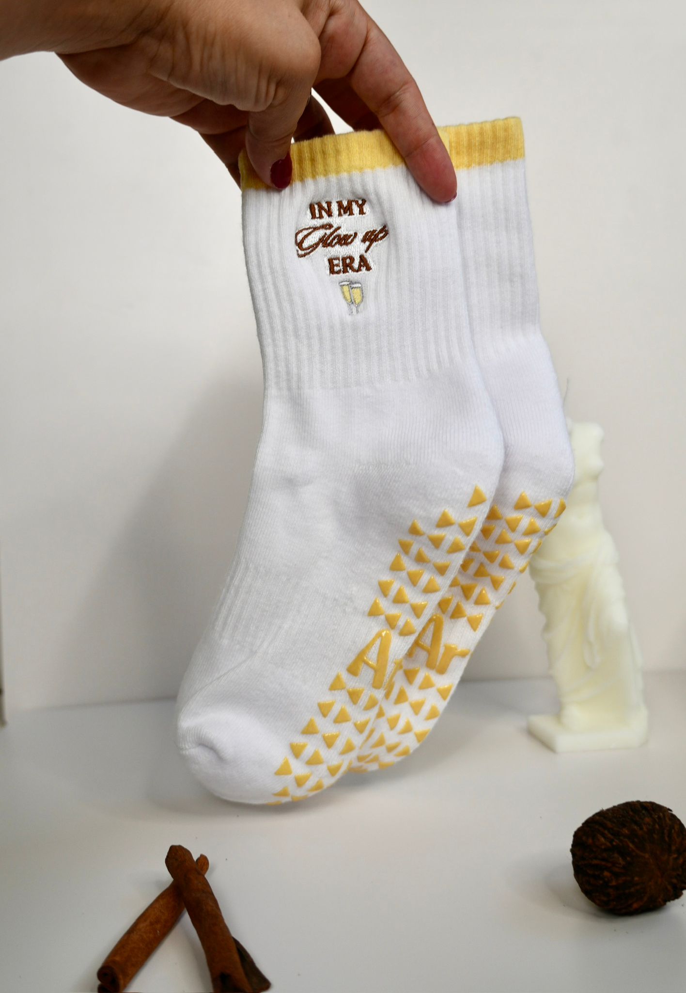 Embroidery Grip Socks In my Glow up Era